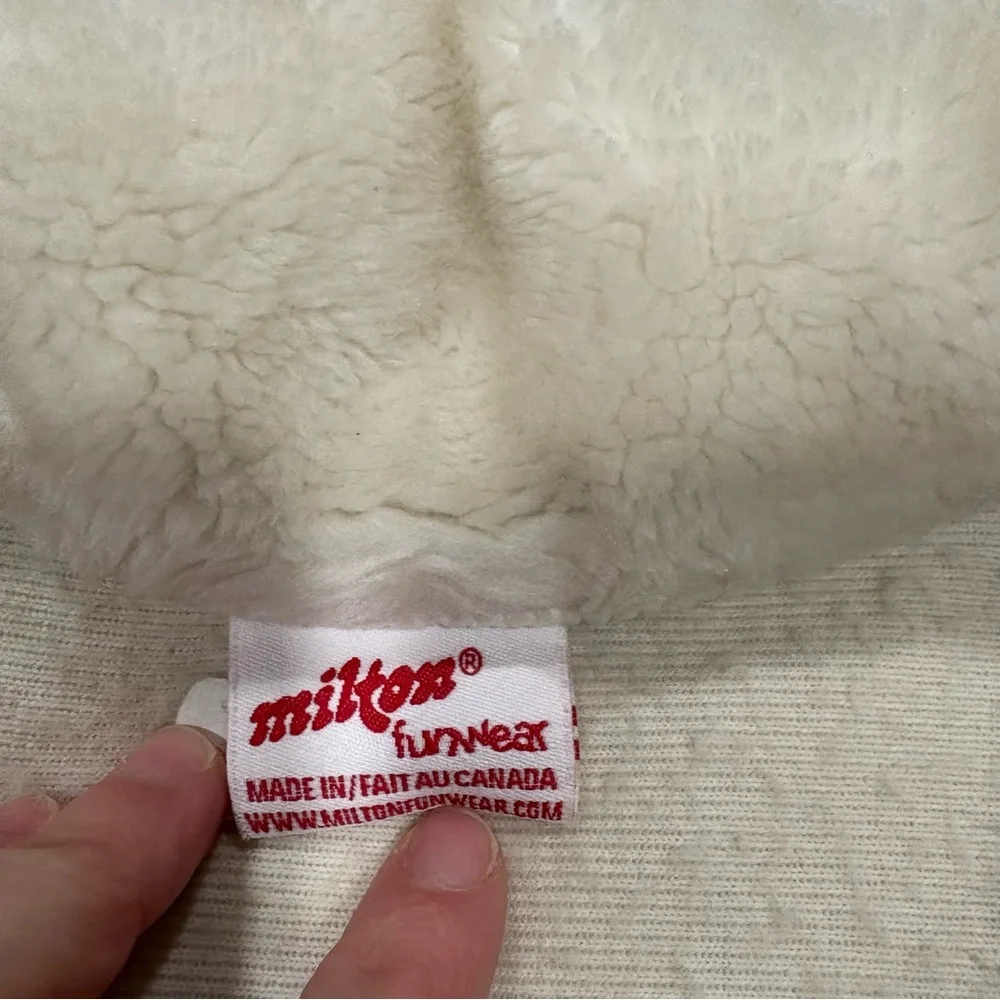 Milton Funwear Plush Fleece Jacket Cream & Beige Feather Design Vtg 90s Med - Picture 3 of 7